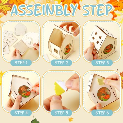 Cinnvoice 12 Sets Thanksgiving Wooden House Fall Craft Kit, Turkey Pumpkin