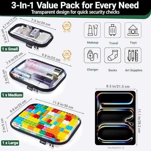 YQBRAO 3-Piece Clear Hard Shell Zipper Case Set, 1L 1M 1S, Black - color: Black, size: LMS