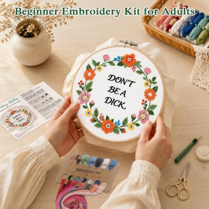 Louise Maelys Funny Quote Embroidery Kit for Beginners, Floral DIY Craft - color: Funny Quote