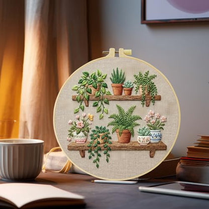 Full Range Embroidery Kit for Adult, Green Plant Pattern Embroidery Kit for Beginners Include Embroidery Cloth Hoops Threads for Craft Lover Hand Stitch with Embroidery Skill Techniques (Book Flowers) - color: Book Flowers