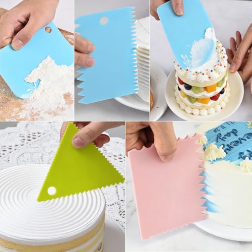 18 PCS Plastic Textured Art Supplies Kit with 3 Rings, Cake Scraper - color: 3 Colors
