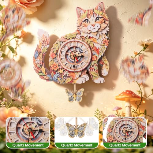 3D Puzzles for Adults Garden cat Clock Craft for Adult Wooden Puzzle - color: Garden Cat