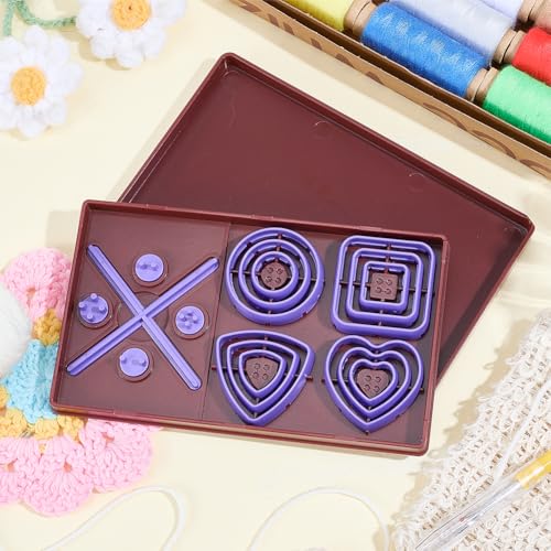 CRASPIRE Polymer Clay Button Kit Cover Button Kit Tool Purple ABS Plastic Ring Square Triangle Heart Cross Centered Symmetrical Snaps Box Toolkit Set for Sewing Fabric Clothes Crafts DIY Making