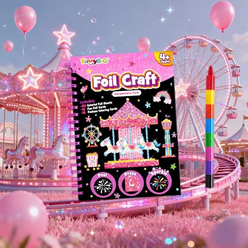 FUNNYB&G Foil Art Craft Kit for Kids, Sparkly Birthday Gift Toy for Girls - style: Amusement Park
