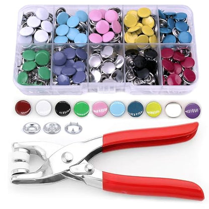 MIFOLEU 9.5mm Snap Button Kit, 100 Sets Snaps for Fabric with Tool (400PCS) - color: 100 Sets/Colorful/Solid-9.5mm