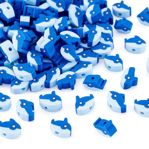 Elecrelive 200Pcs Dolphin Beads Blue Ocean Clay Beaded Bracelets Making Polymer Clay Accessories 7.5x9x4mm for DIY Bracelet Necklace Bracelet Earring Jewelry - color: Blue