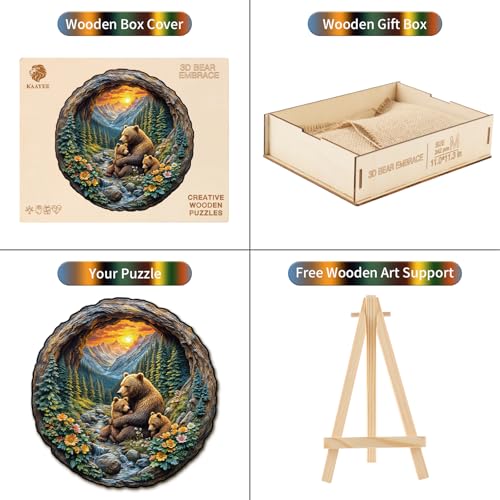 Wooden Puzzles Adults, Brown Bear Embrace Jigsaw Puzzle 8.5 * 8.5in 137pcs - color: 3d Bear Embrace, size: Small