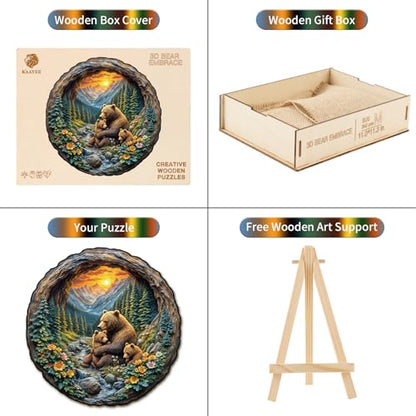 Wooden Puzzles Adults, Brown Bear Embrace Jigsaw Puzzle 8.5 * 8.5in 137pcs - color: 3d Bear Embrace, size: Small