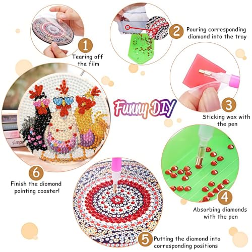 Zythron 8 Pack Diamond Art Coasters,Chicken Diamond Painting Coasters Kits - color: Three Chickens Coasters