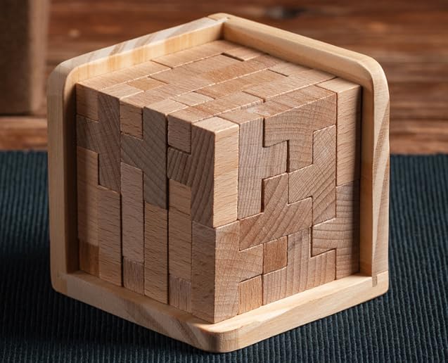 AHYUAN Wooden Brain Teaser Puzzles Cube Stocking Stuffers Wooden Puzzles T-Shaped Jigsaw Logic Puzzle Educational Games Toy for Kids and Adults (Natural) - color: Natural
