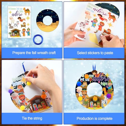 Hollowfly 48 Set Christmas Nativity DIY Wreath Craft Kits Xmas Activities - style: Nativity of Jesus