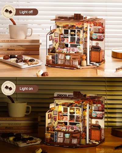 Rolife Henry's Chocolate Shop DIY Miniature Dollhouse Kit Gift for Adults