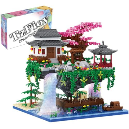 Peach Blossom Spring Utopia Building Blocks Set (3661Pcs) Famous Chinese Fable Architecture with 2 Figures & String Lights Educational Toys Micro Bricks for Kids Adults - color: Peach Blossom Spring