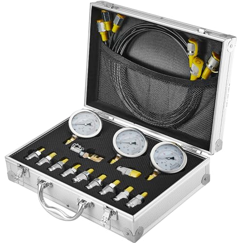 Hydraulic Pressure Test Kit, 250/400/600bar, 3 Gauges 11 Test Couplings 3 Test Hoses, Excavator Hydraulic Test Gauge Set with Portable Carrying Case for Excavator Tractors Construction Machinery - style: 3 Gauges 11 Test Couplings
