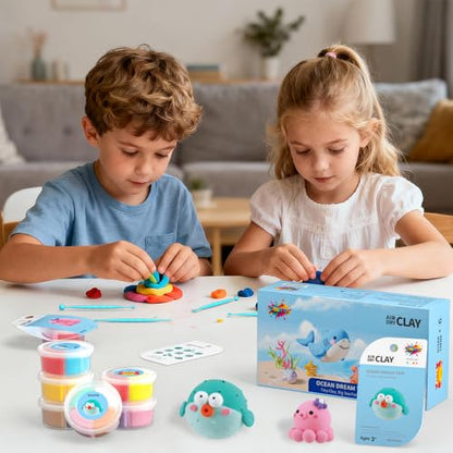 Air Dry Clay for Kids - 6 Ocean Themed Modeling Clay Kit, Model Magic Clay with Sculpting Tools and Tutorials, Ultra Light & Soft, Non-Toxic & Safe, DIY Arts and Crafts School Projects for Kids - color: Ocean