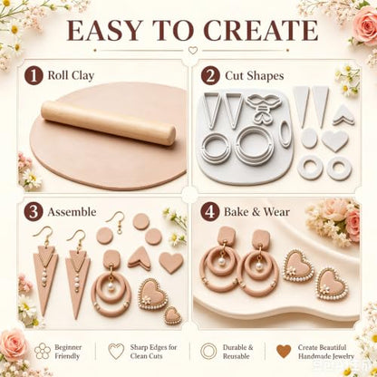 12Pcs Polymer Clay Earring Cutters, Bow Heart Circle Triangle Shapes - color: Handmade Mold