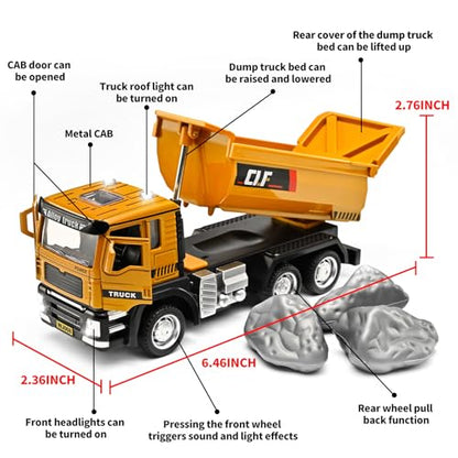 Dump Truck Toys for Boys 3-5 Year Old,Dump Truck Toy Metal Diecast Cab,Pull Back Toy Dump Trucks Construction Vehicles with Lights and Sounds,Construction Trucks for Kids 3 Year and UP - color: Dump Truck