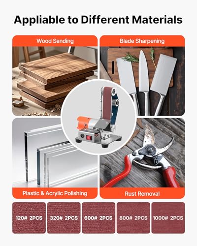 VEVOR 3-in-1 Mini Belt Sander, 13" x 1.2" Sanding Belt, 2.75" Grinding & Polishing Wheel Combo, 7-Speed Adjustable with Forward/Reverse Control for Woodworking, Jewelry Making, Knife Sharpening - size: 2.75" Grinder & 1.2" x 13" Belt Sander Combo