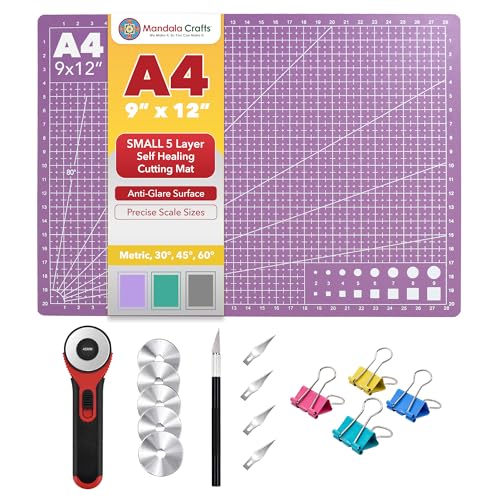 Mandala Crafts Self-Healing Purple Pink 9x12" A4 Cutting Mat Kit for Sewing - color: Purple Combo, size: 9 x 12 Inches Mat Combo