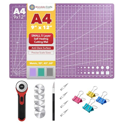 Mandala Crafts Self-Healing Purple Pink 9x12" A4 Cutting Mat Kit for Sewing - color: Purple Combo, size: 9 x 12 Inches Mat Combo