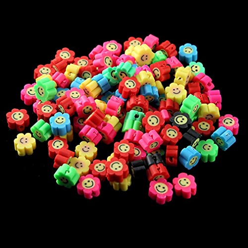 100pcs Mixed Polymer Clay Spacer Beads for Women Jewelry Making DIY Bracelet Necklace Hair Clip Accessories (Smile Face Flower) - color: Colorful Flower Face