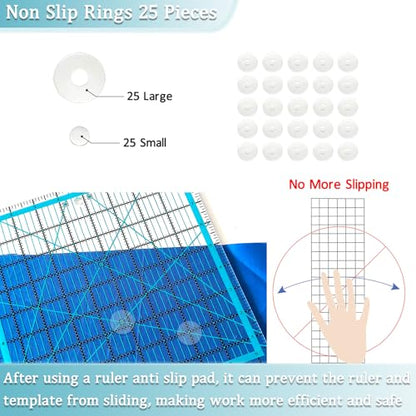 VPVPV 4 Piece Quilting Ruler,Acrylic Square Ruler,Quilting Templates,with Non Slip Rings 25 Pieces（4.5“X4.5”、6“X6”、9.5“X9.5”、12.5“X12.5”） - color: Blue-4