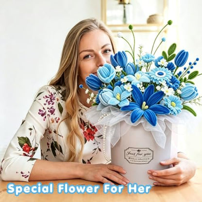 Blue Pipe Cleaner Kit With 150 Pcs Pipe Cleaners Colourful in 3 Colours(Dark Blue,Light Blue,Green),8 Pcs Green Floral Wire,40 Pearls,40 Stamen,Floral Tape,Flower Wrapping Paper and Ribbon - color: Blue