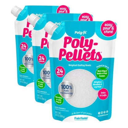 Fairfield Poly-Fil Poly-Pellets, Premium Polyester Weighted Stuffing Beads, Stuffing for Stuffed Animals, Toys, Bean Bags, Weighted Blankets, and More, 24-Ounce Bag (Pack of 3) - size: 24-ounce Bag (Pack of 3)