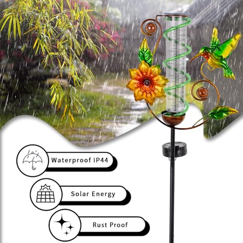 Solar Rain Gauge Outdoor, Hummingbird Rain Gauges - color: Green Hummingbird