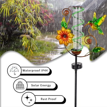 Solar Rain Gauge Outdoor, Hummingbird Rain Gauges - color: Green Hummingbird