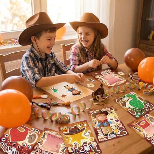 Cowboy Make a Face Stickers, Western Party Crafts for Boys & Girls - color: Cowboy