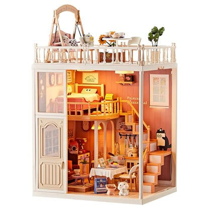 DIY Miniature Doll House Kit, 179 Pcs Dollhouse Furniture for Women, Tiny House with LED, Arts and Crafts for Adults, Birthday Gift Party Present - style: Apartment