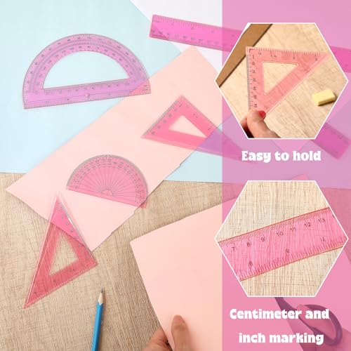 Zonon 7 Pcs Geometry Set with Drawing Compas, 6&4 Inch Protractors, Pink - color: Pink