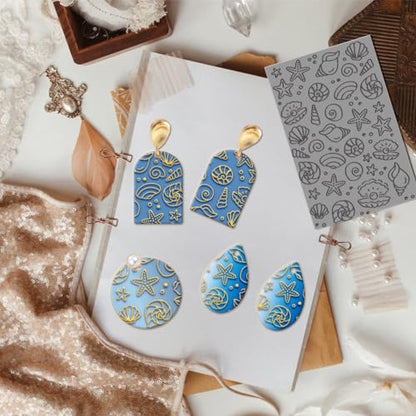 CHGCRAFT Ocean Shells Clay Texture Mat Ocean Animal Clay Modeling Pattern Pad Texture Sheets for Polymer Clay Making Earrings Jewelry, 4x2.6inch - style: Ocean Shells