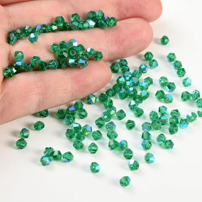 1000pcs 4 mm Bicone Crystal Beads Faceted Crystal Glass Beads Bulk for Jewelry Making DIY Necklace Bracelet Earring (Emerald AB Color) - color: Emerald AB