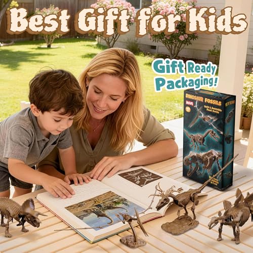 7-Pack Big Dinosaur Fossil Skeleton Building Kit | Take Apart & Rebuild Dinosaur Bones Models | STEM Science Archaeology Toy Gift for Kids 6+ | T-Rex, Triceratops, Velociraptor