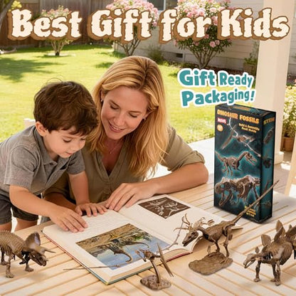 7-Pack Big Dinosaur Fossil Skeleton Building Kit | Take Apart & Rebuild Dinosaur Bones Models | STEM Science Archaeology Toy Gift for Kids 6+ | T-Rex, Triceratops, Velociraptor