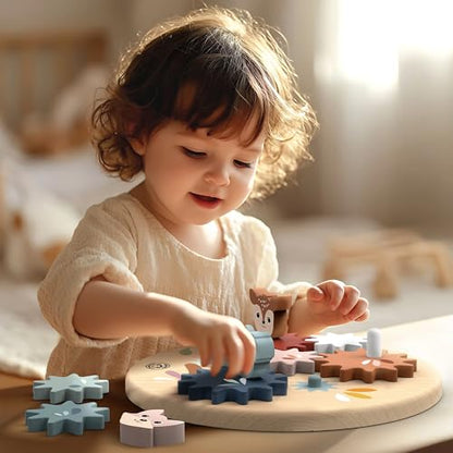 SPEEDY MONKEY Wooden Spin Gear Board | Toddler Spinning Gears Toy Playset - color: Gear Toy
