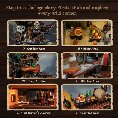 Epic Adventure Diorama Building Blocks Set – Wild West Gold Rush GBC Mining Machine & Pirate Shipwreck Tavern, Motorized Mechanical Display and Modular Nautical Pub for Adult Collectors