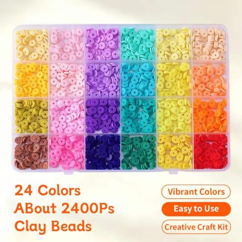 24 Colors 2200Pcs Polymer Clay Beads DIY Friendship Bracelet Kit