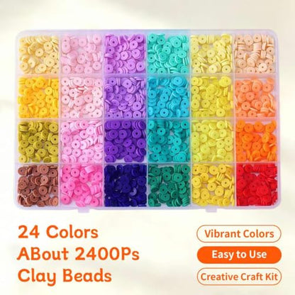 24 Colors 2200Pcs Polymer Clay Beads DIY Friendship Bracelet Kit