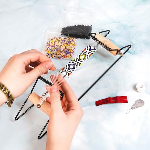 The Beadsmith Metal Bead Loom Kit, Includes Loom (12.5" x 2.5" x 3"), Thread, Needles, and 18 Grams Glass Beads for Bracelets, Necklaces, Belts, and More - size: 12.5" x 2.5" x 3"