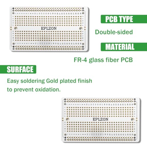10 Pcs Solderable Breadboard PCB Board Gold-Plated Solder Breadboard for DIY Electronics Projects Apply to Soldering Projects 3.5"x2.05" (White) - color: White