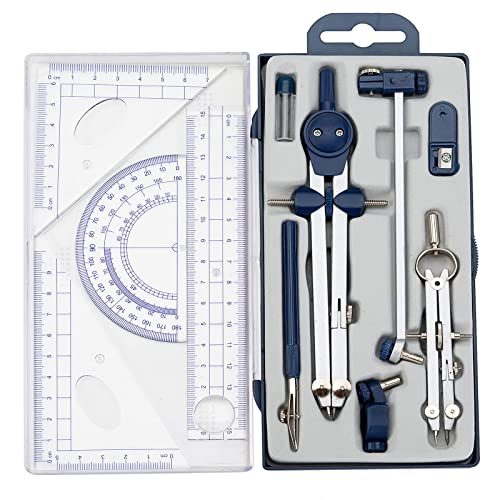 13 Pcs Compass and Protractors Set Math Compass Geometry Tool with Case - color: Light Blue