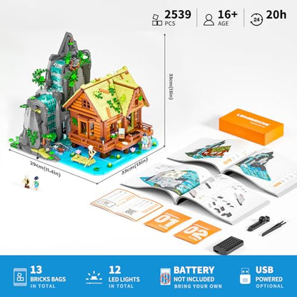 Lumibricks Waterfall-Cabin Lighting Building Set, 2539 Pcs Landscape Set