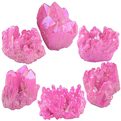 Rockcloud Titanium Coated Crystal Rock Quartz Pink Cluster Geode, 1-2" - color: Fuchsia
