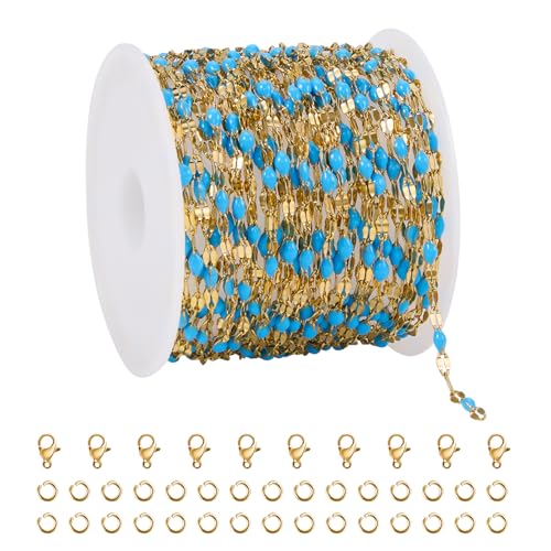 UMAOKANG Gold Plated Stainless Steel Blue Enamel Chain for Jewelry Making - color: Gold-Blue Enamel
