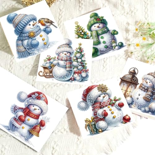 DDGYP Diamond Art Kits for Adults, 6Pcs Snowman Christmas Diamond Art Cards with Envelopes - color: Snowman 1