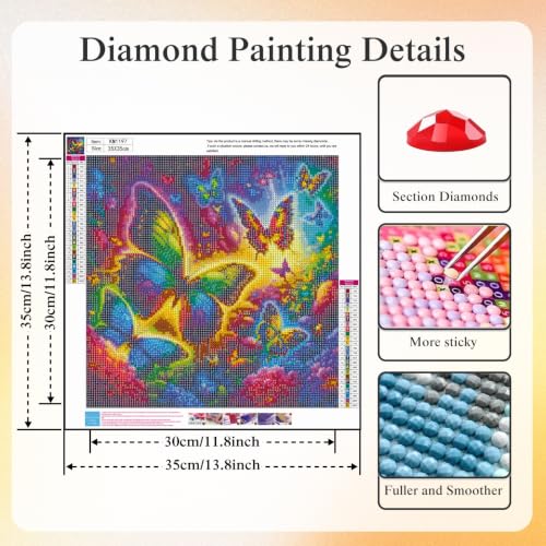 5D Rainbow Butterfly Diamond Art kits for Adults Beginners 13.8x13.8 Inch - color: KM1197-1