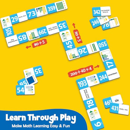 Kasfalci Place Value Dominoes Set Flash Cards, Back to School Supplies, 50 PCS Math Learning Games for Kids, Montessori Counting Toys, Preschool Kindergarten Classroom Must Haves - color: Light Blue